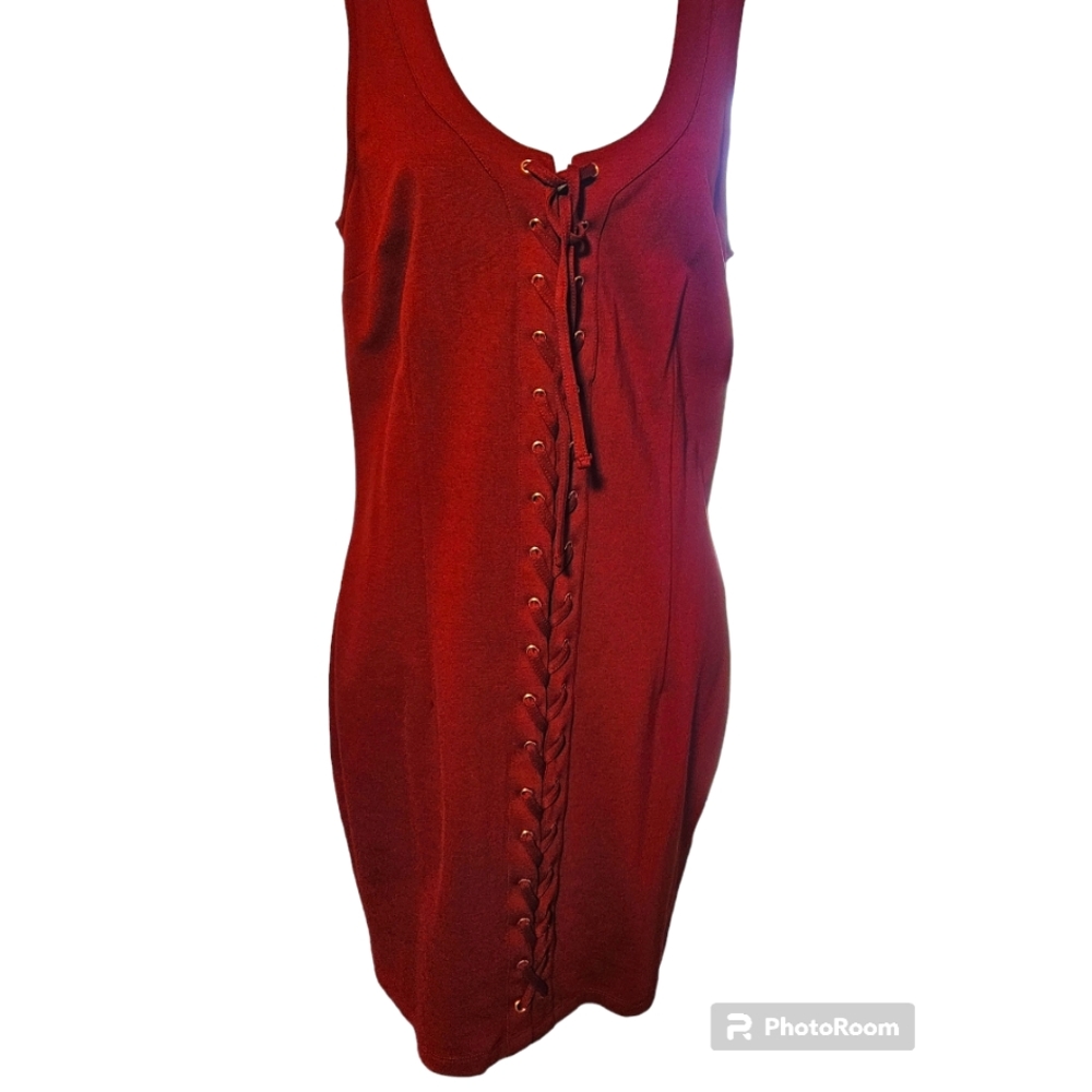 Guess womens XL mini dress NWOT. Maroon lace up front and back zipper.